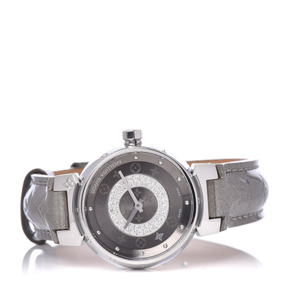 Louis Vuitton Stainless Steel Vernis Diamond 28mm Tambour Quartz Watch Grey 3 of 7