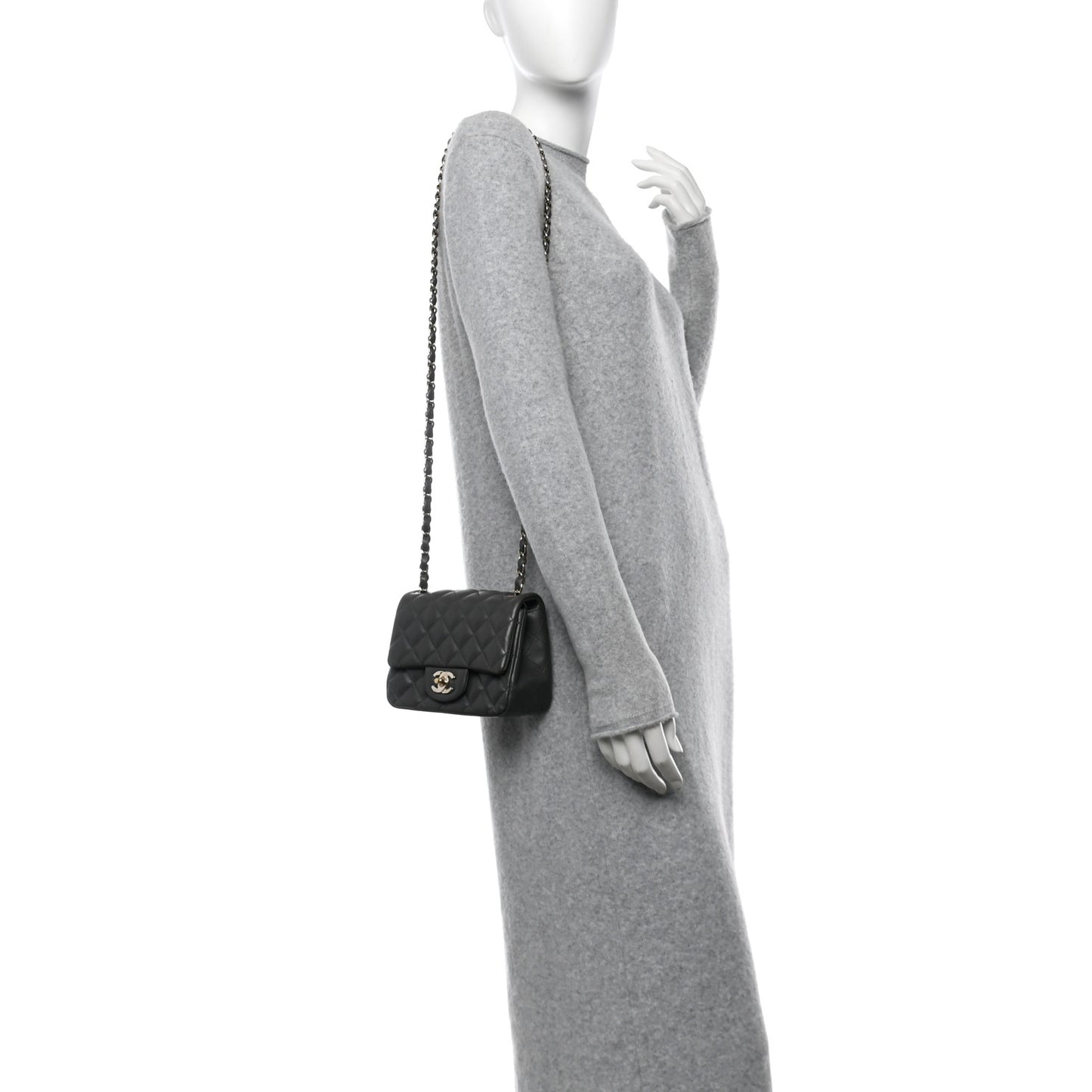 Lambskin Quilted Mini Square Flap Dark Grey
