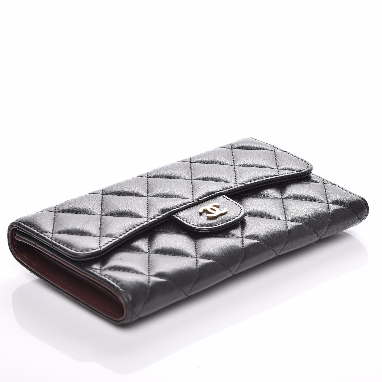Lambskin Quilted Large Flap Wallet Black