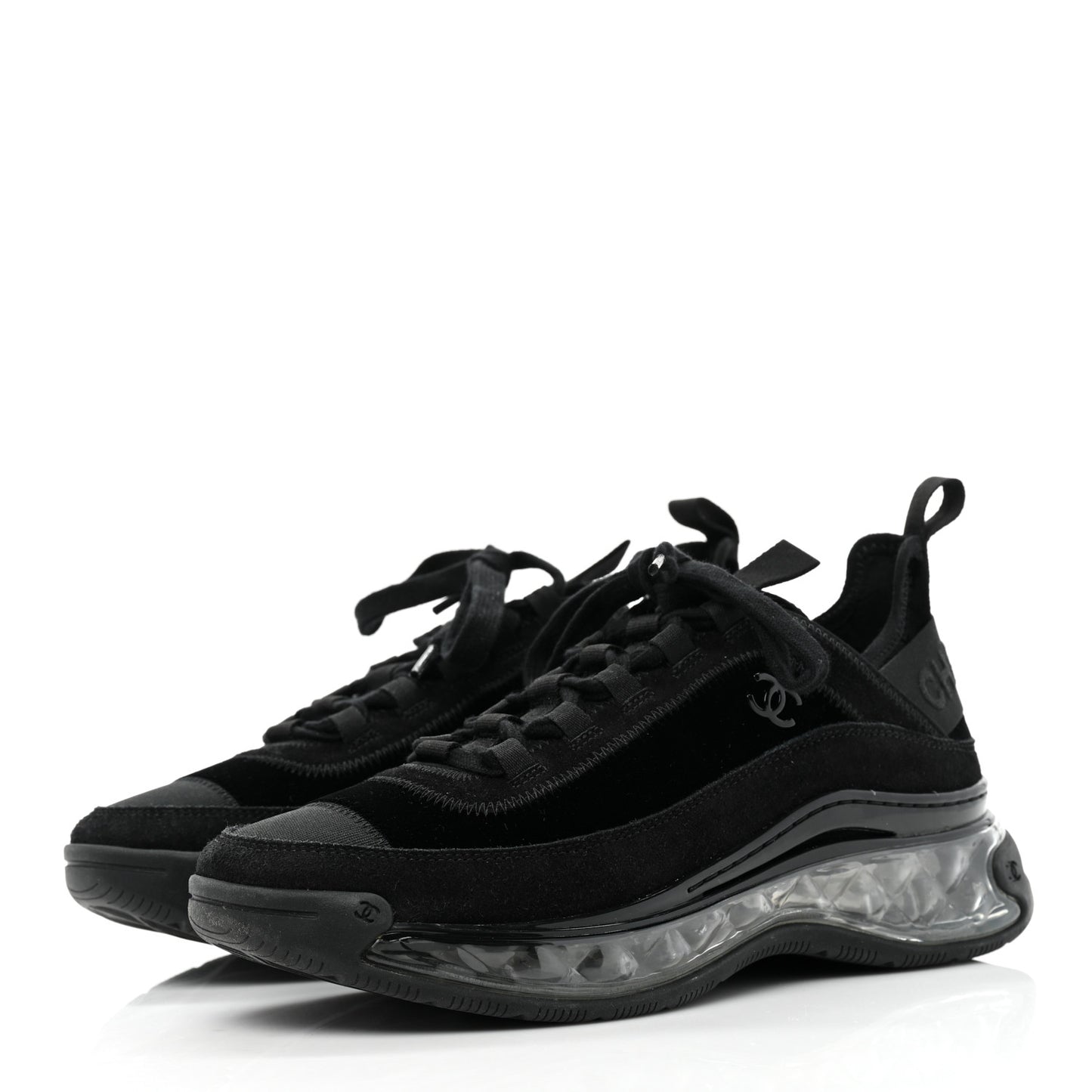 Suede Calfskin Velvet Grosgrain CC Sneakers 38.5 Black