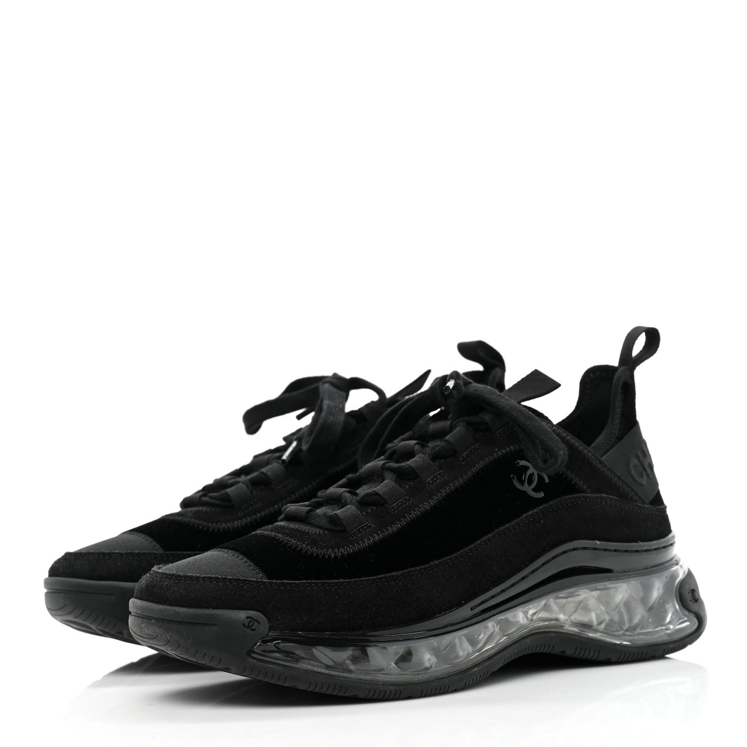 Chanel Suede Calfskin Velvet Grosgrain CC Sneakers 38.5 Black 3 of 8