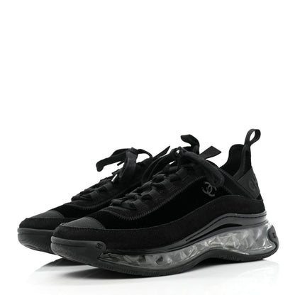Chanel Suede Calfskin Velvet Grosgrain CC Sneakers 38.5 Black 3 of 8