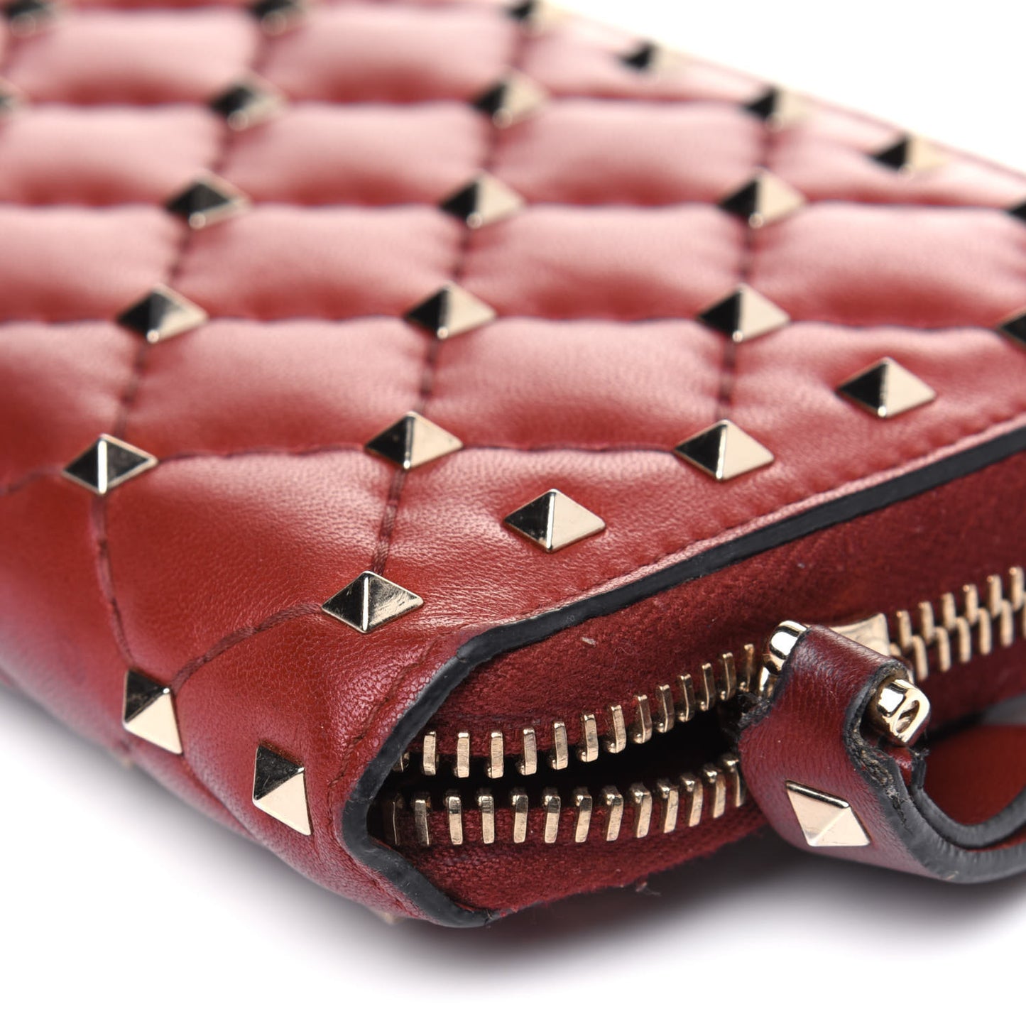 Nappa Rockstud Spike Zip Around Wallet Rubino