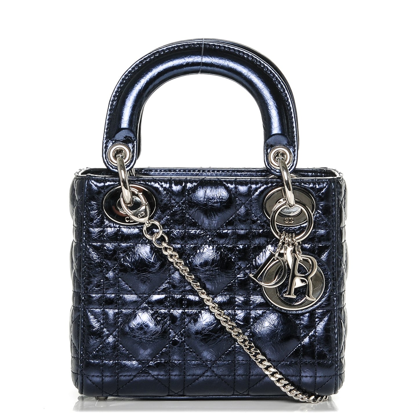 Metallic Calfskin Cannage Mini Lady Dior Marine