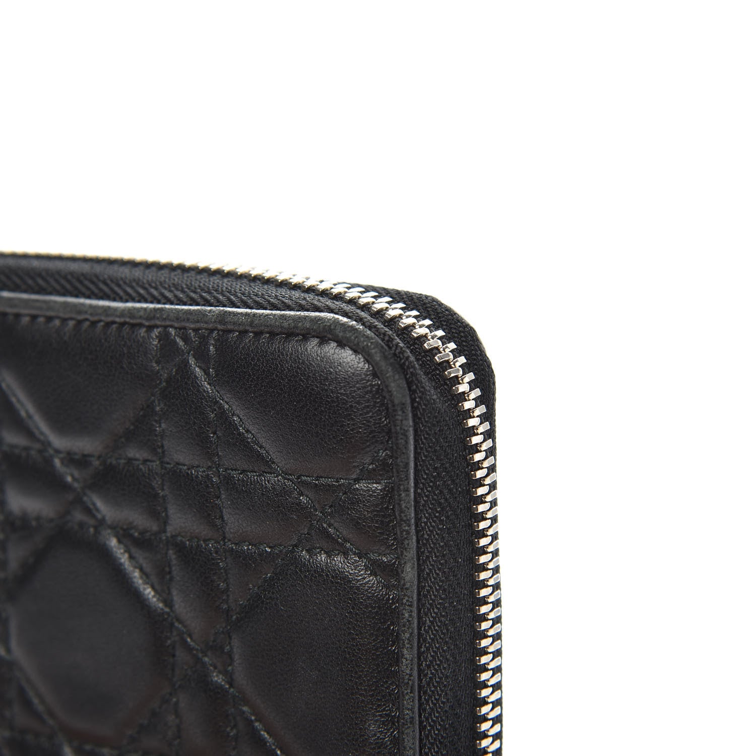 Christian Dior Lambskin Cannage Lady Dior Zip Wallet Black 9 of 12