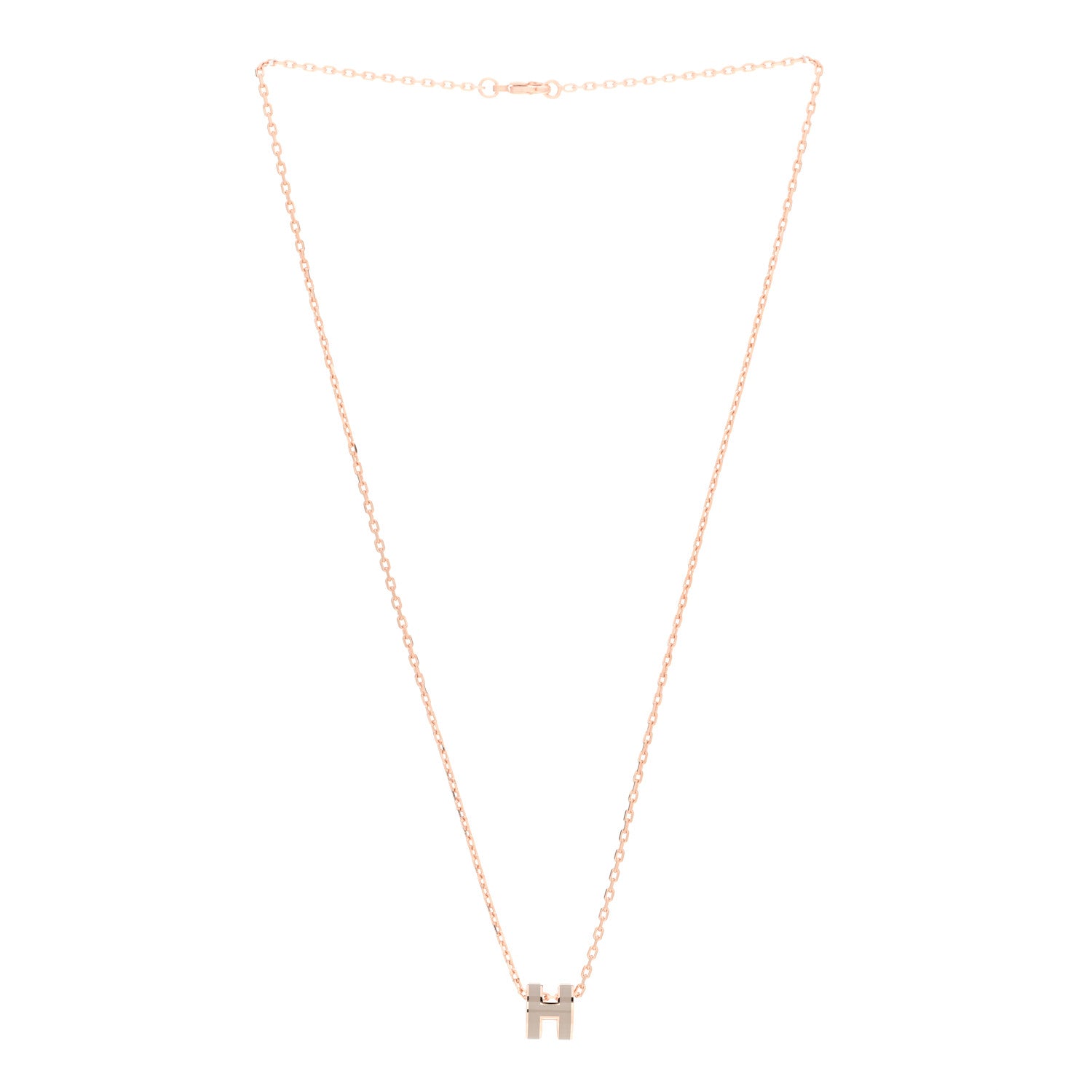 Hermes Lacquered Rose Gold Mini Pop H Pendant Necklace Marron Glace 3 of 6