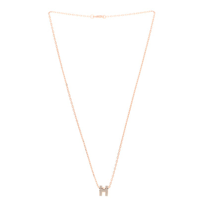 Hermes Lacquered Rose Gold Mini Pop H Pendant Necklace Marron Glace 3 of 6