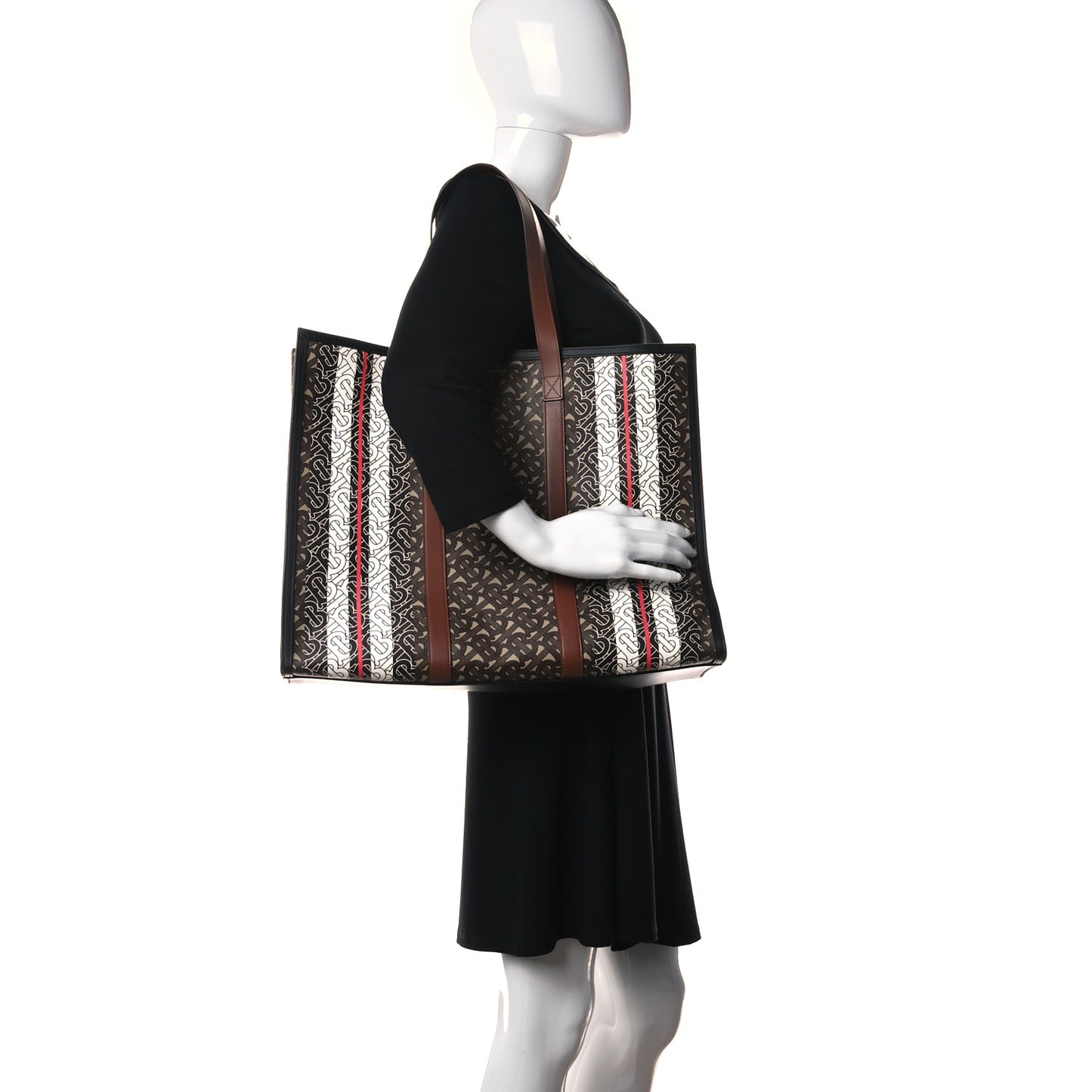 E-Canvas Monogram Stripe Book Tote Bridle Brown