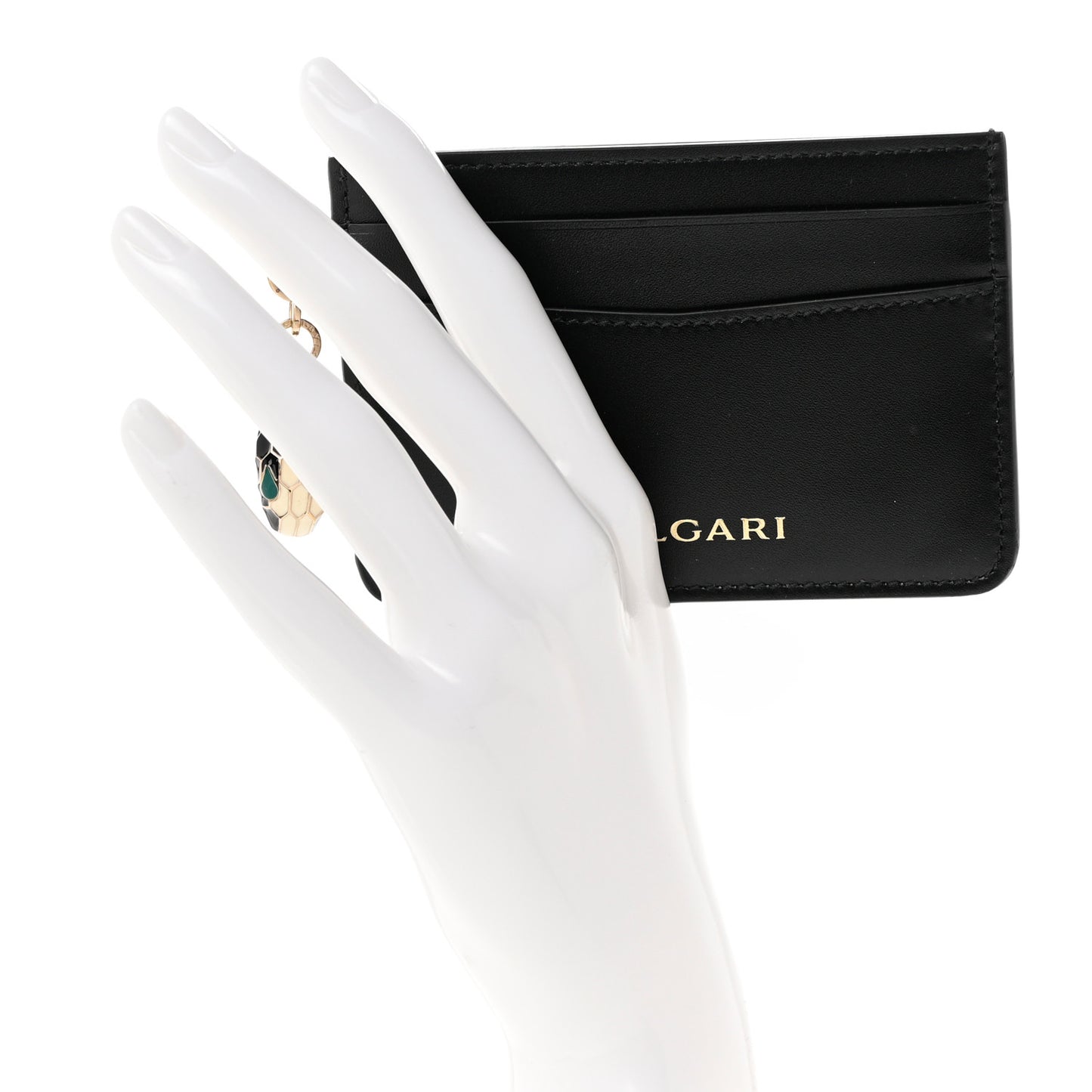 Serpenti Calfskin Card Holder Black Emerald Green