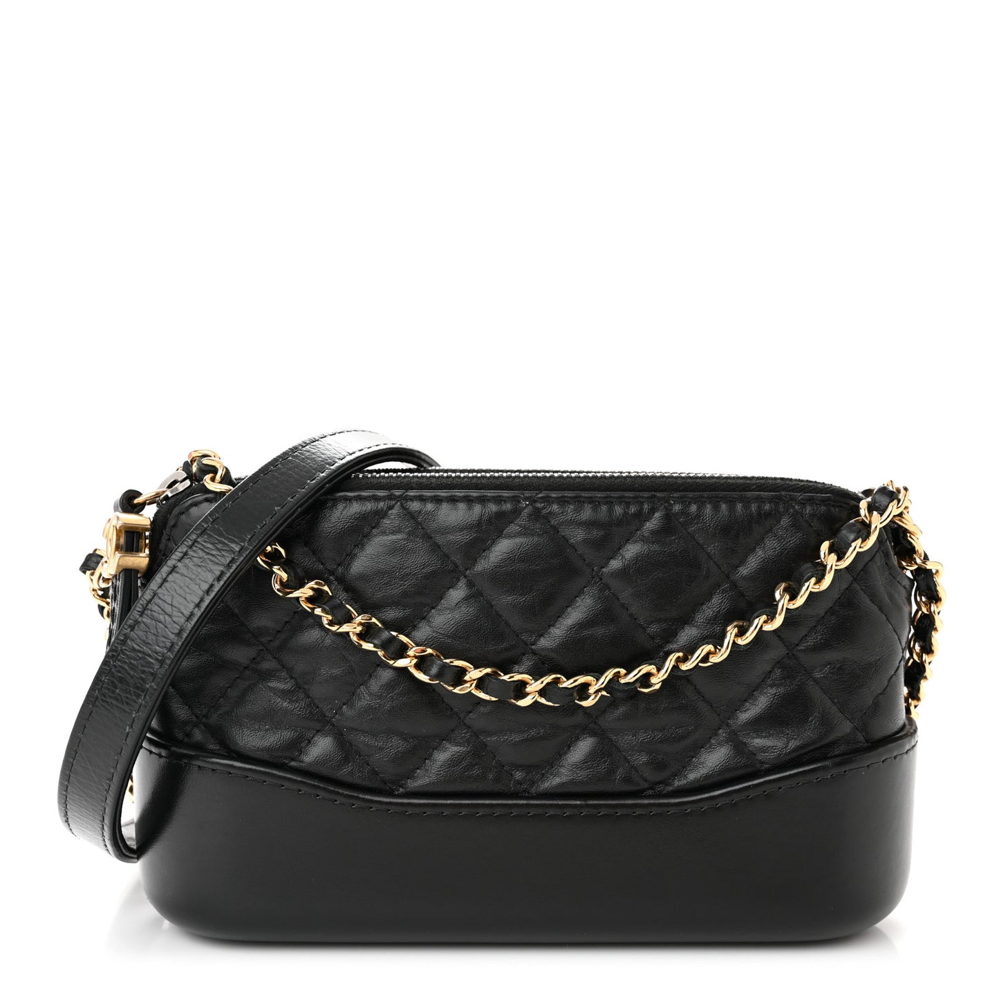 Aged Calfskin Quilted Small Gabrielle Clutch With Chain Black