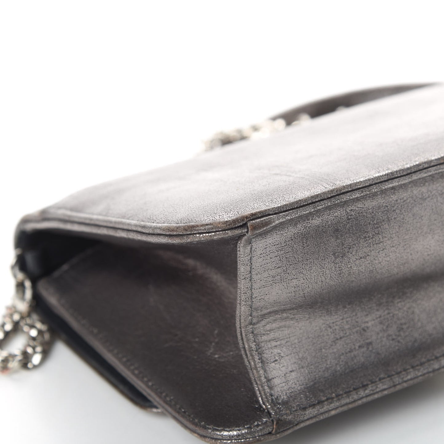 Metallic Brushed Calfskin Miss Dior Promenade Pouch Gunmetal