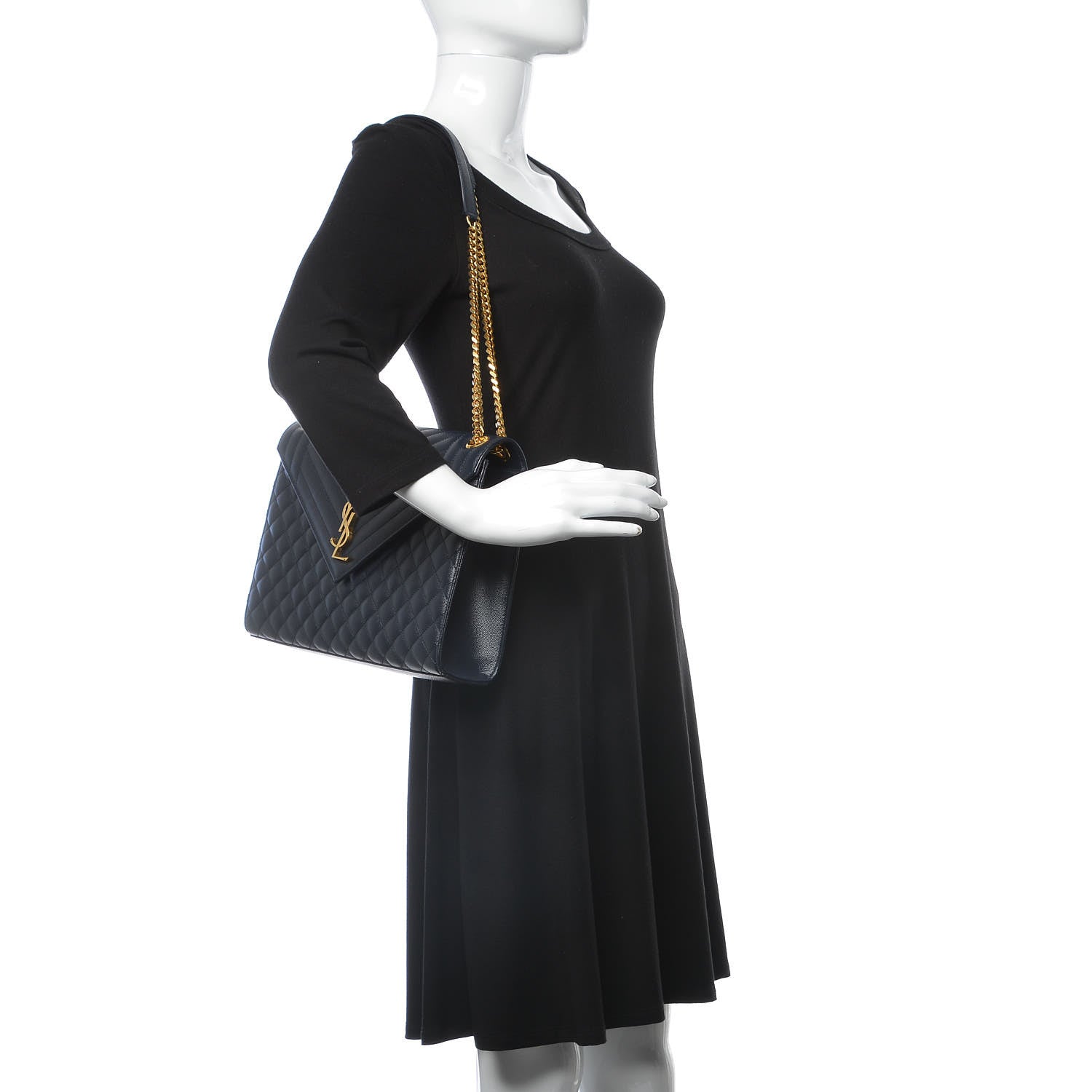 Saint Laurent Grain De Poudre Mixed Matelasse Large Triquilt Monogram Satchel Deep Marine 2 of 8