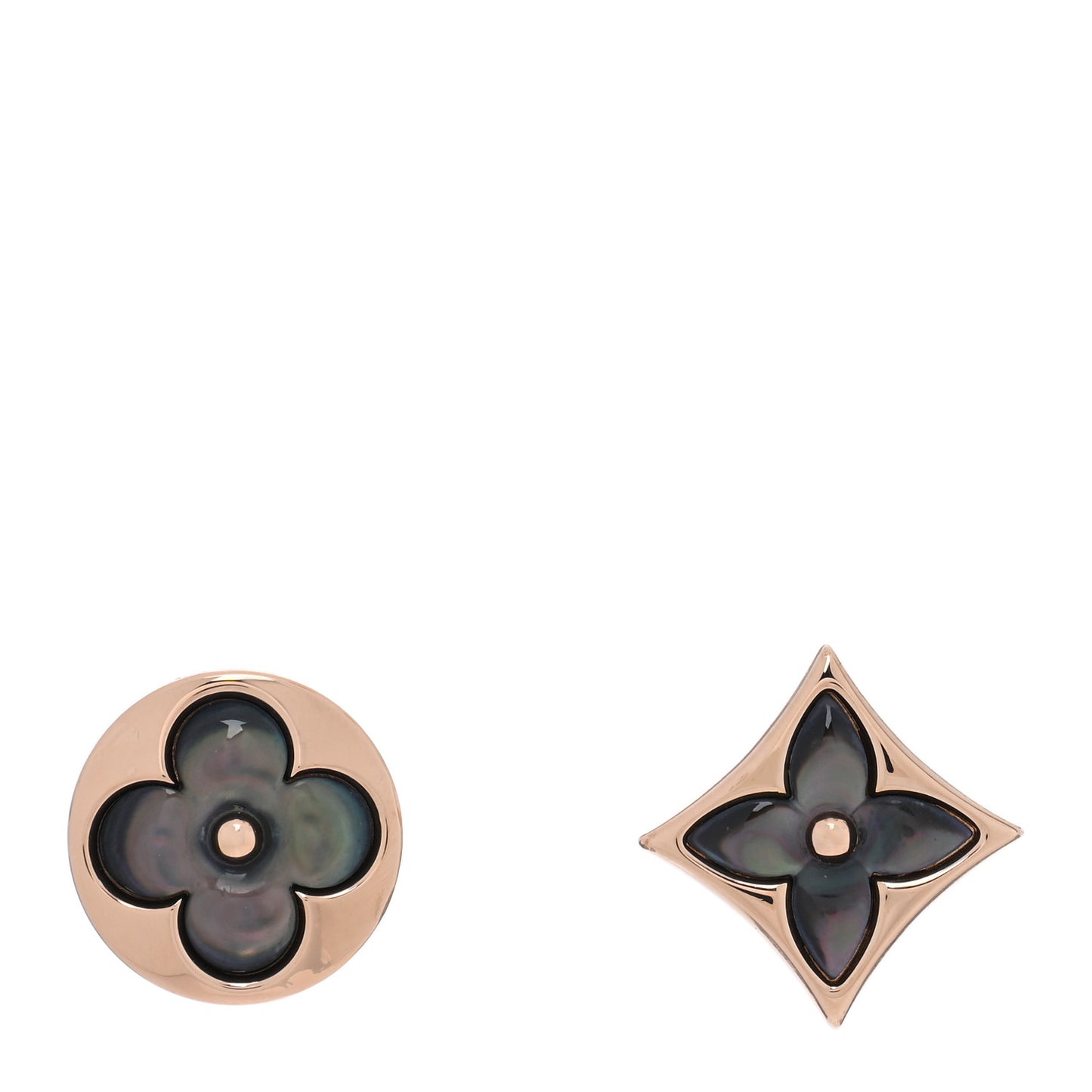 18K Pink Gold Grey Mother of Pearl Color Blossom Star & Sun Stud Earrings