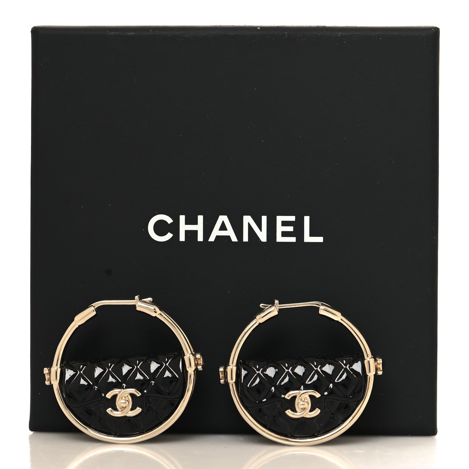 Chanel Metal Resin Quilted CC Bag Bag Hoop Earrings Black Gold 6 of 6