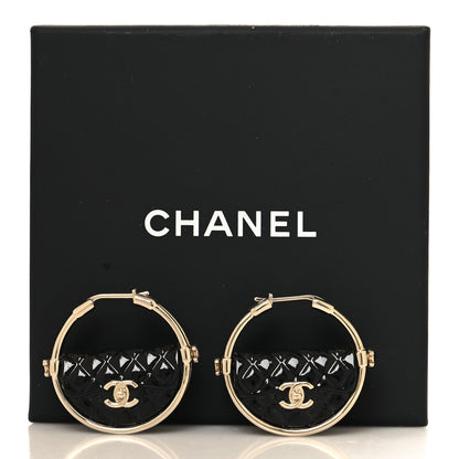 Chanel Metal Resin Quilted CC Bag Bag Hoop Earrings Black Gold 6 of 6