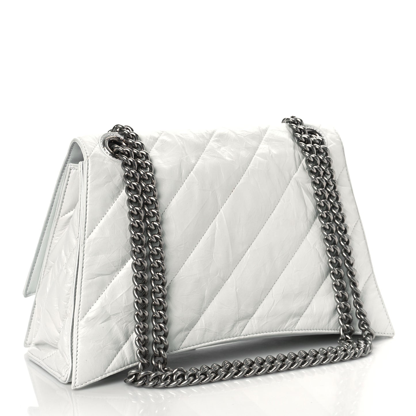 Crushed Calfskin Quilted Medium Crush Chain Bag Optic White
