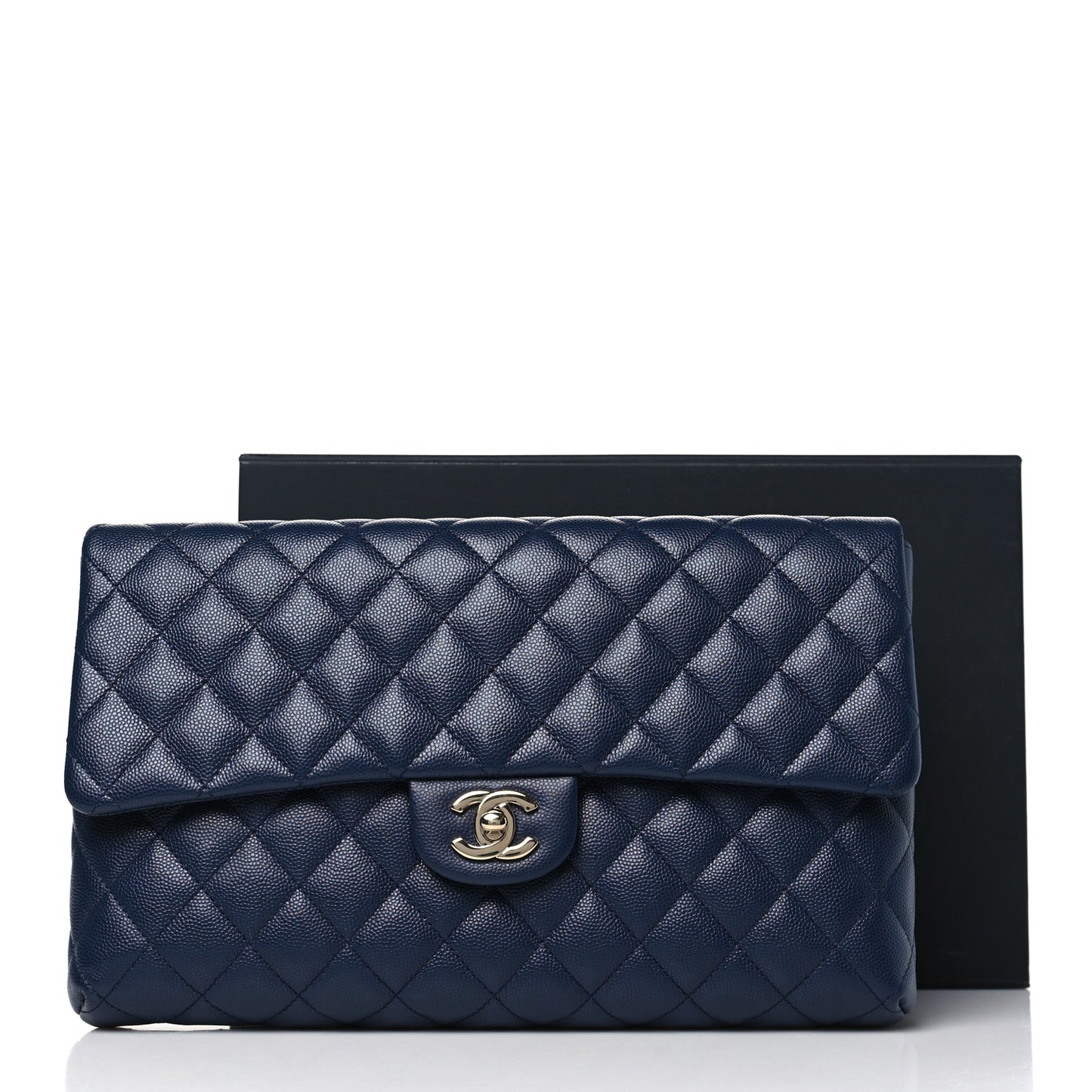 Caviar Quilted Flap Clutch Navy Blue