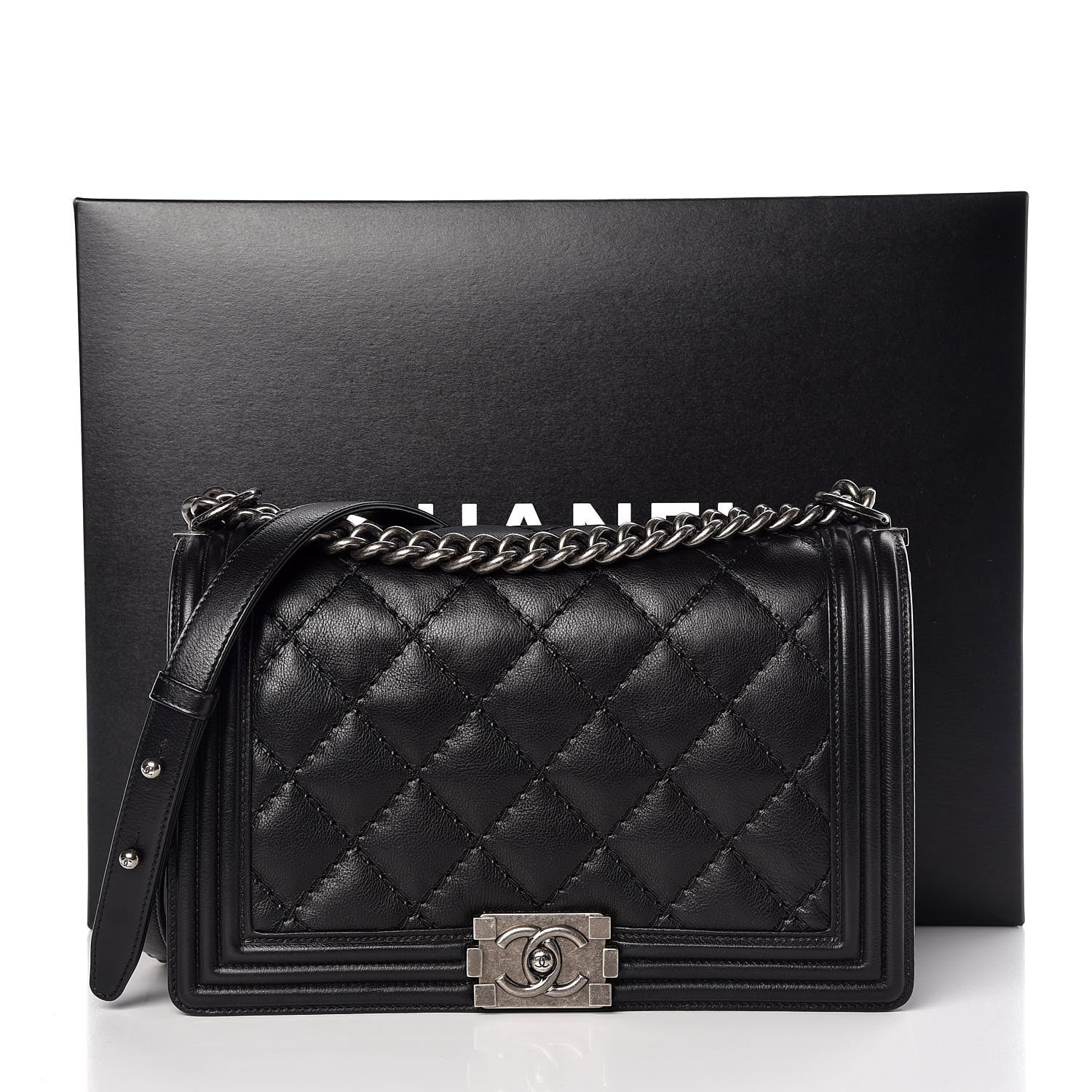 Chanel Calfskin Quilted Double Stitch New Medium Boy Flap Black 9 of 9