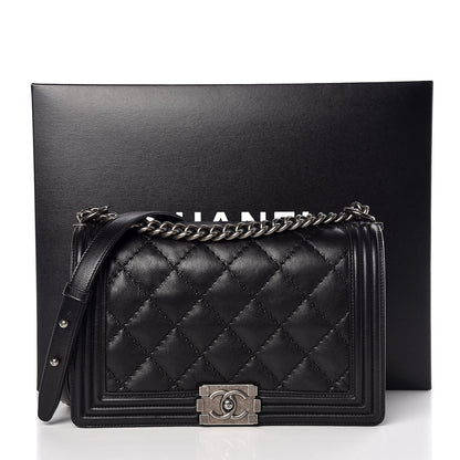 Chanel Calfskin Quilted Double Stitch New Medium Boy Flap Black 9 of 9