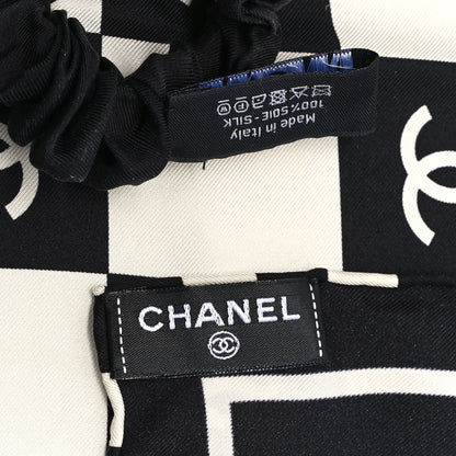 Chanel Silk CC Scrunchie and Scarf Hair Tie Set White Black 4 of 5
