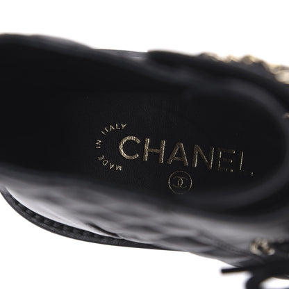 Chanel Lambskin Calfskin Quilted Lace Up Combat Boots 37.5 Black 7 of 9