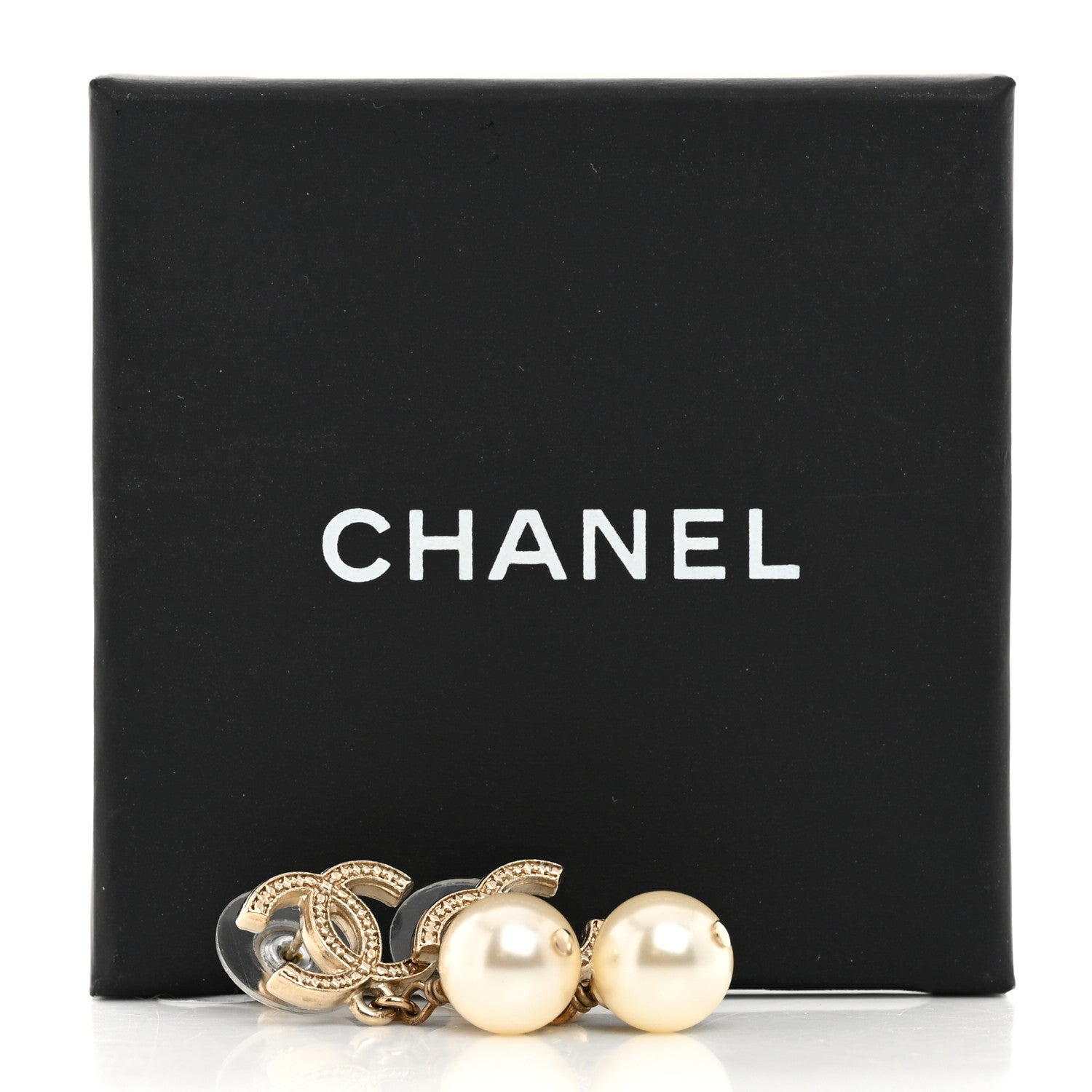 Chanel Crystal Pearl CC Drop Earrings Light Gold 5 of 5