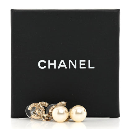 Chanel Crystal Pearl CC Drop Earrings Light Gold 5 of 5