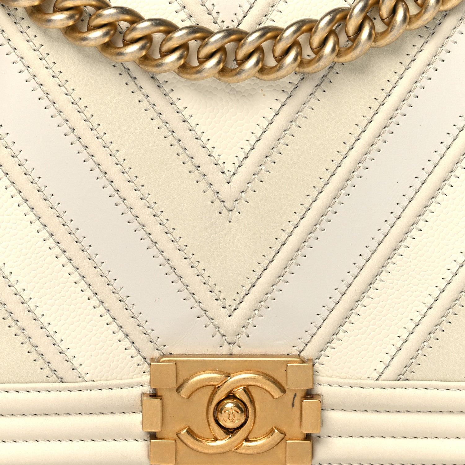 Chanel Caviar Suede Calfskin Chevron New Medium Boy Flap White 8 of 10