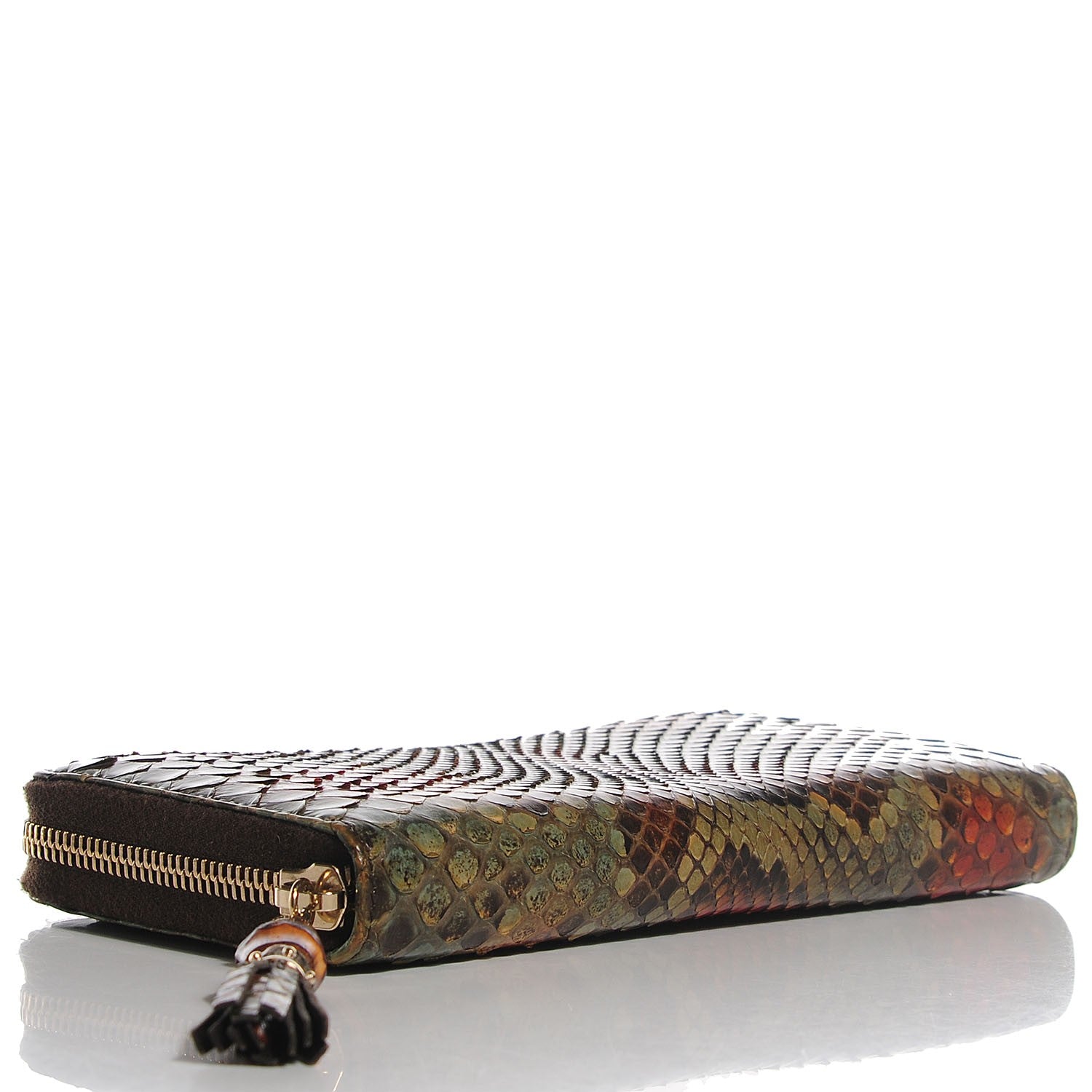 Gucci Python Bamboo Zip Around Large Wallet Orange 105723