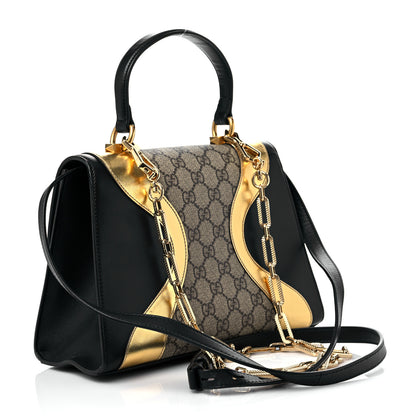Gucci GG Supreme Monogram Small Osiride Top Handle Bag Black Gold 3 of 14