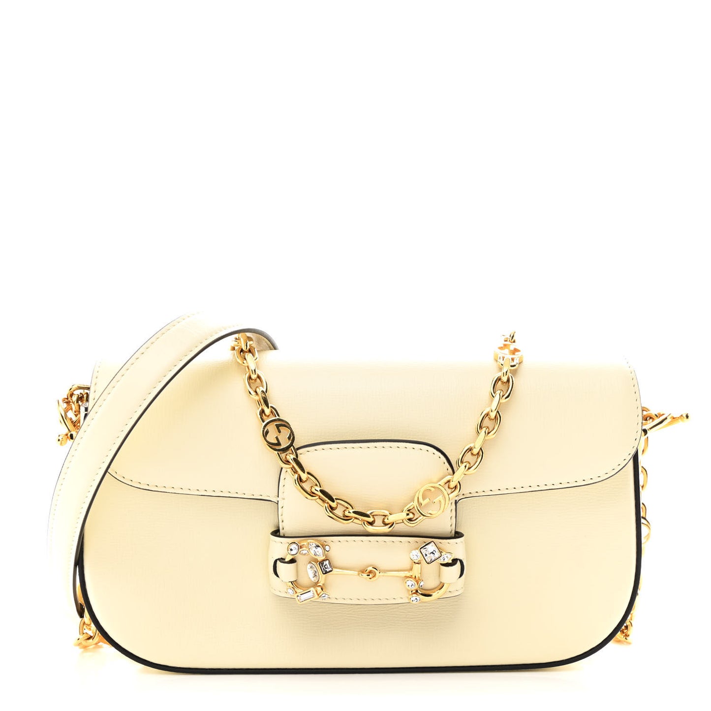 Azalea Calfskin Crystal Small Horsebit 1955 Chain Shoulder Bag White