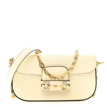 Gucci Azalea Calfskin Crystal Small Horsebit 1955 Chain Shoulder Bag White 1 of 10