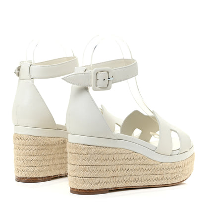Hermes Goatskin Elda Espadrille Wedge Sandals 37 White 5 of 14