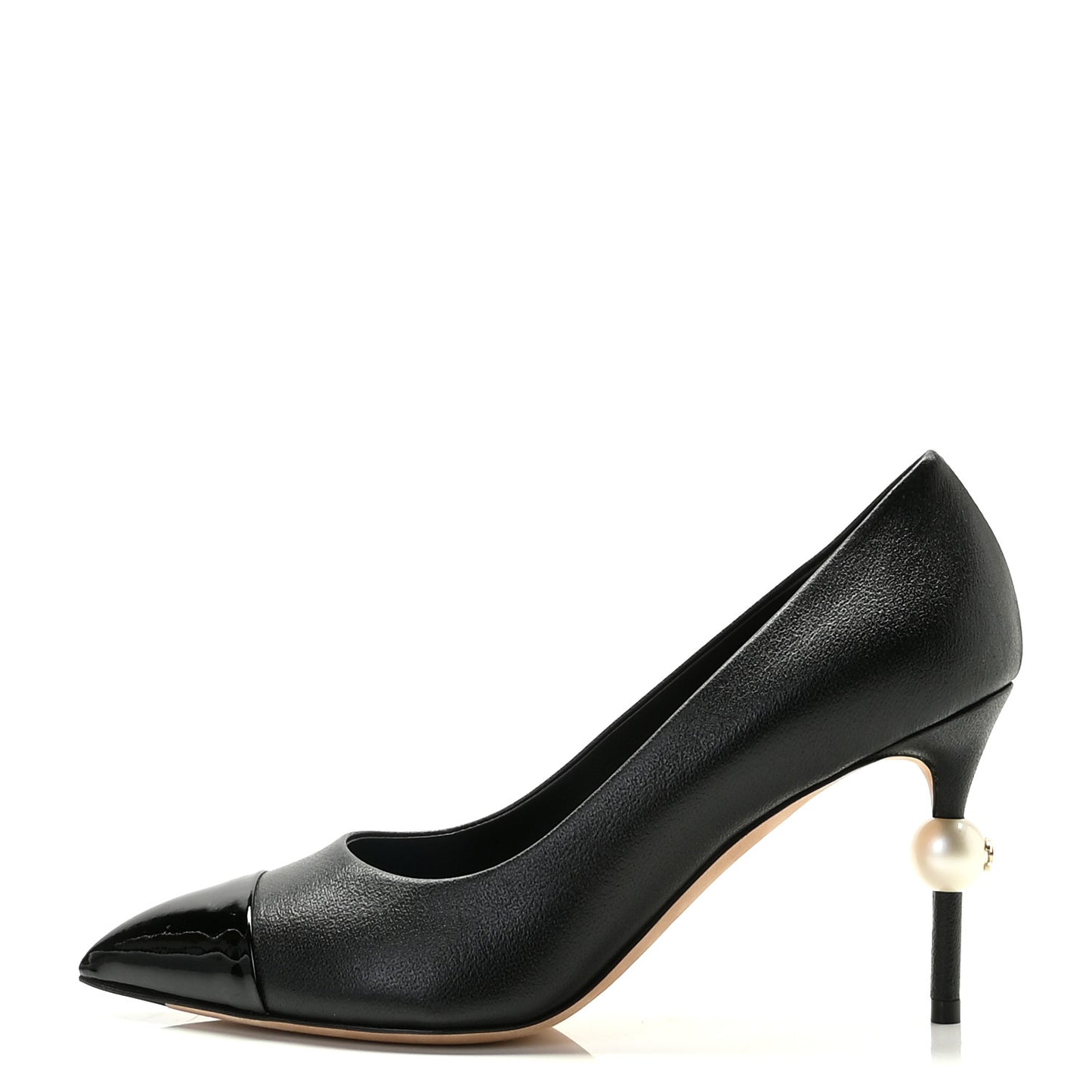 Goatskin Grosgrain Cap Toe Pearl Pumps 37 Black
