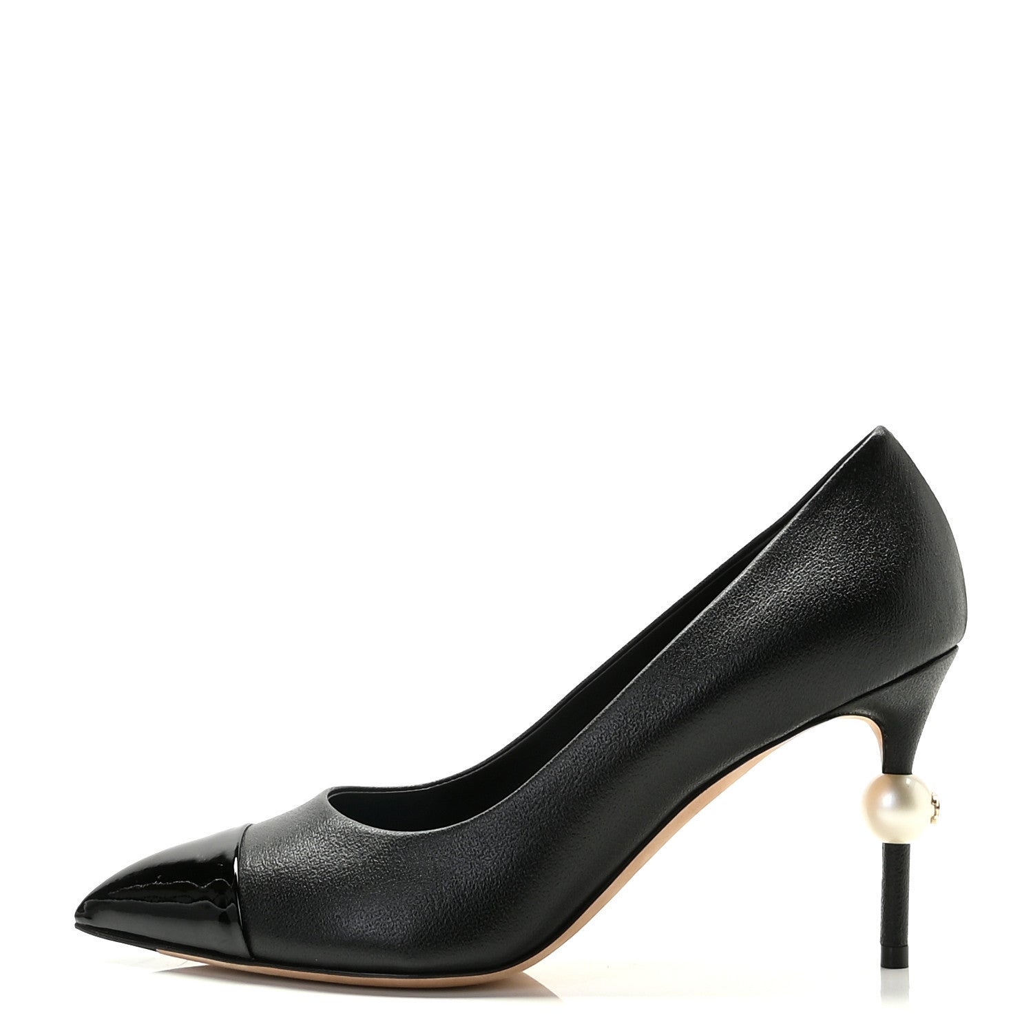 Chanel Goatskin Grosgrain Cap Toe Pearl Pumps 37 Black 1 of 13