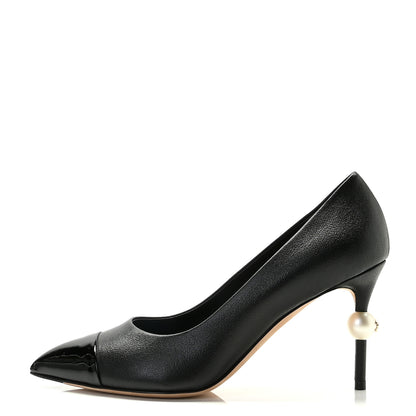Chanel Goatskin Grosgrain Cap Toe Pearl Pumps 37 Black 1 of 13