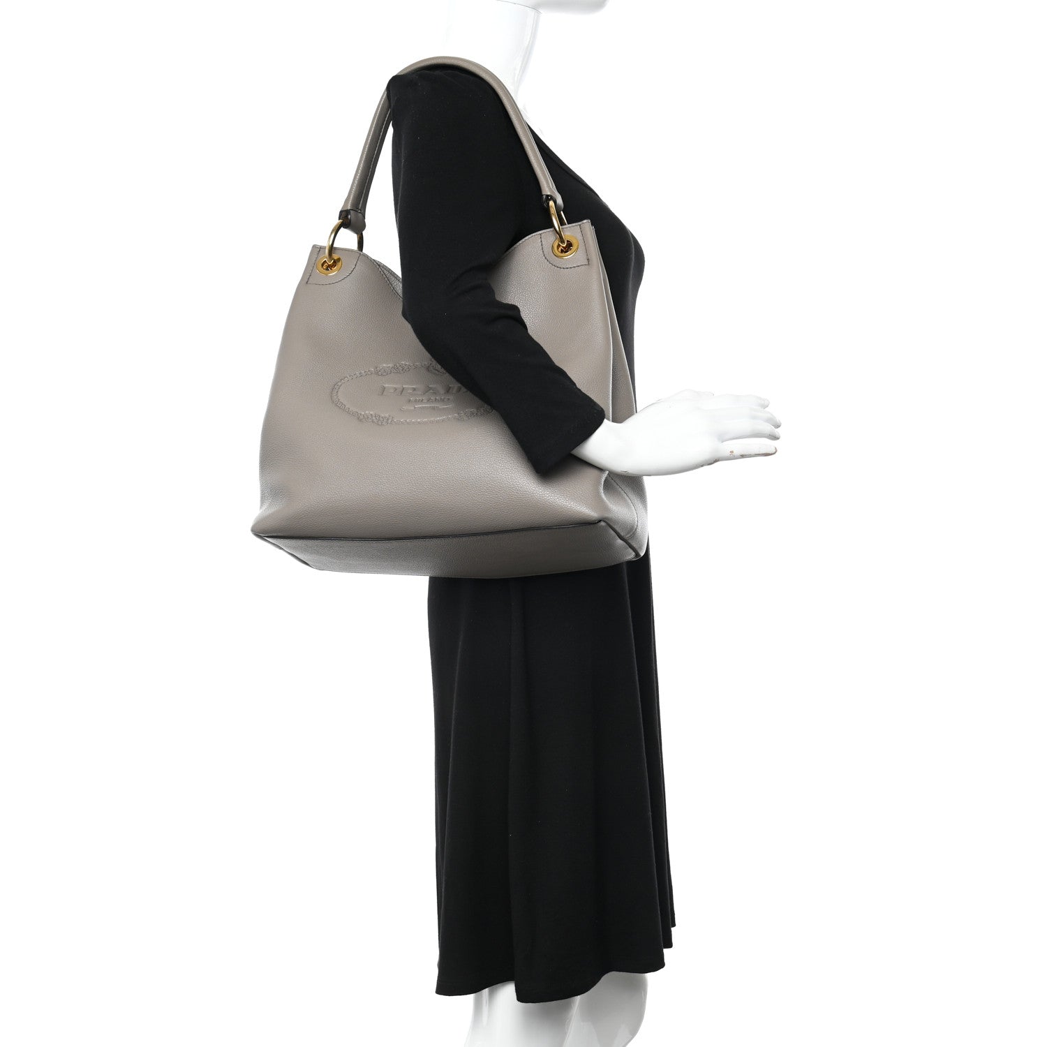 Prada Vitello Phenix Logo Hobo Argilla 2 of 10