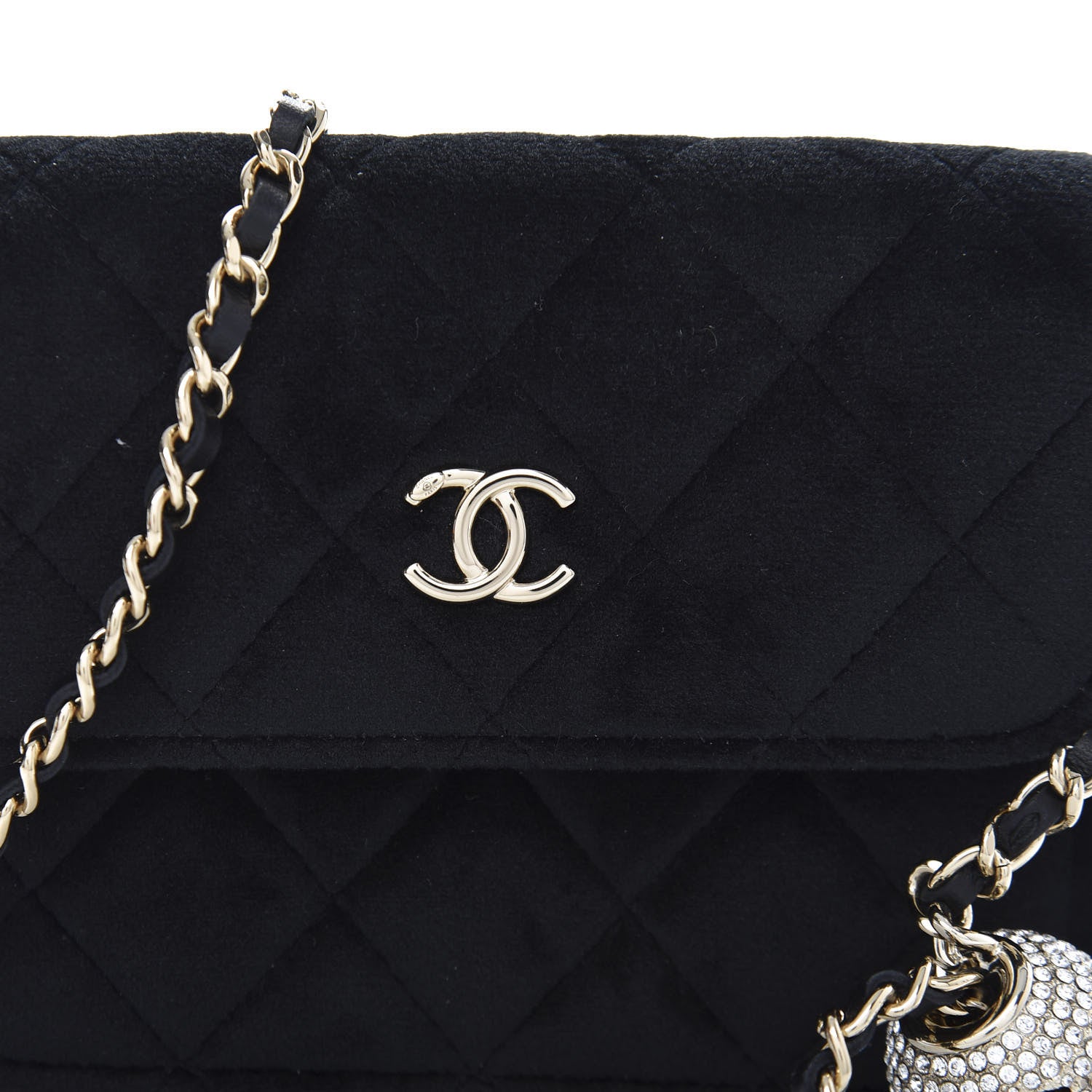 Chanel Velvet Quilted Pearl Crush Clutch With Chain Black 11 of 12