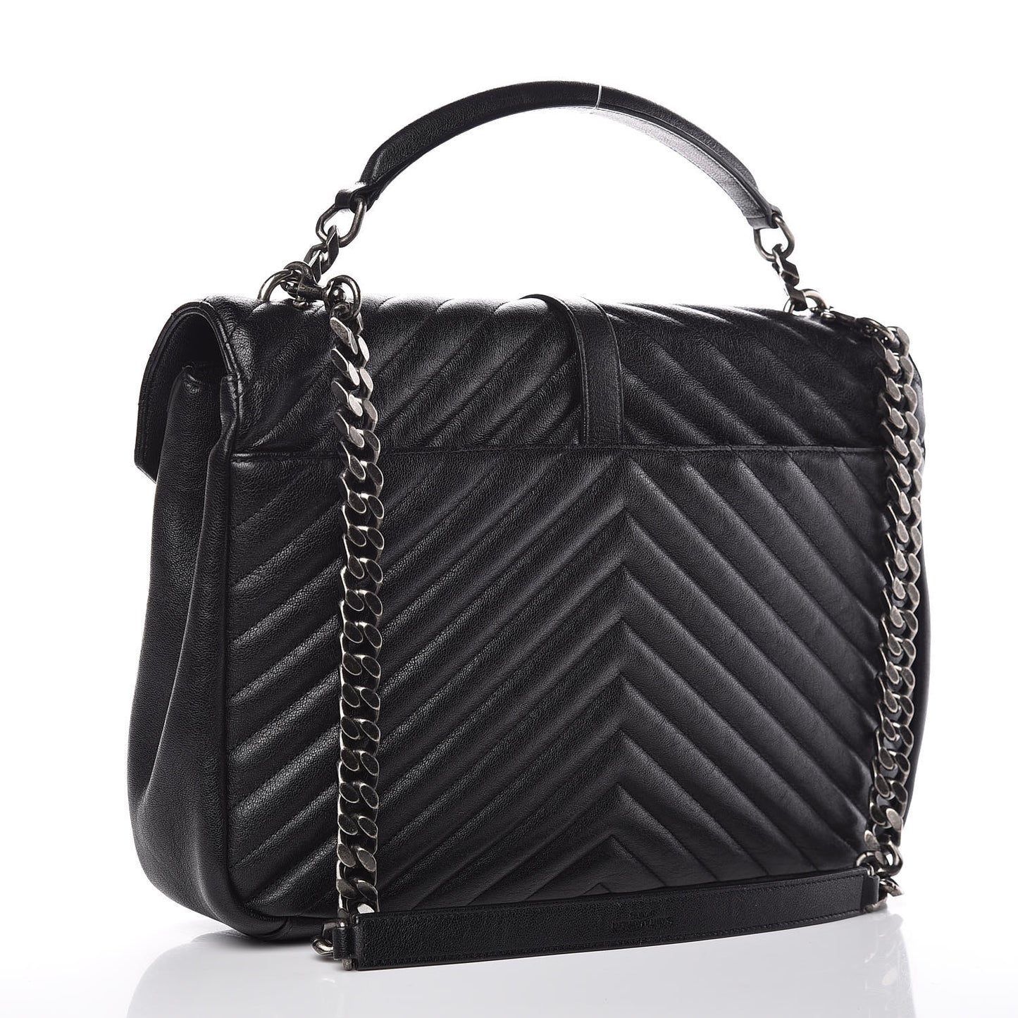 Sheepskin Matelasse Chevron Monogram Large College Satchel Black