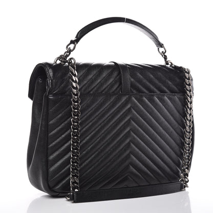 Saint Laurent Sheepskin Matelasse Chevron Monogram Large College Satchel Black 4 of 11