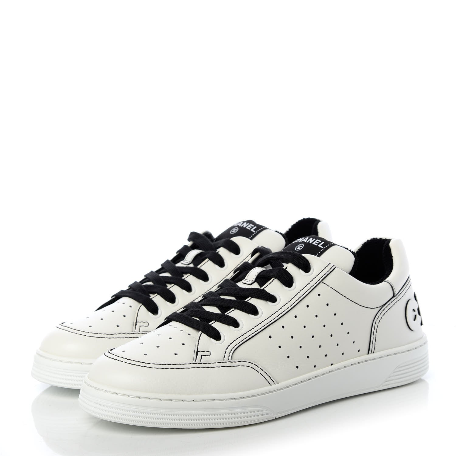 Chanel Calfskin Womens Logo Sneakers 40 Black White 3 of 11