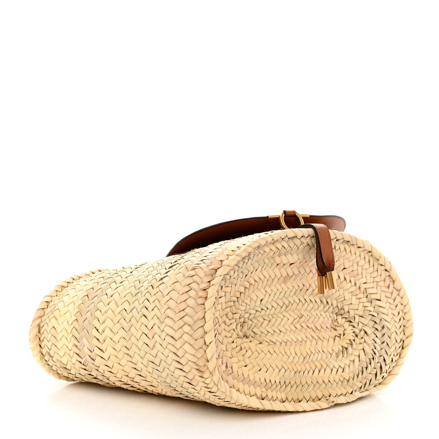 Raffia Small Grain Calfskin Medium Marcie Basket Tan