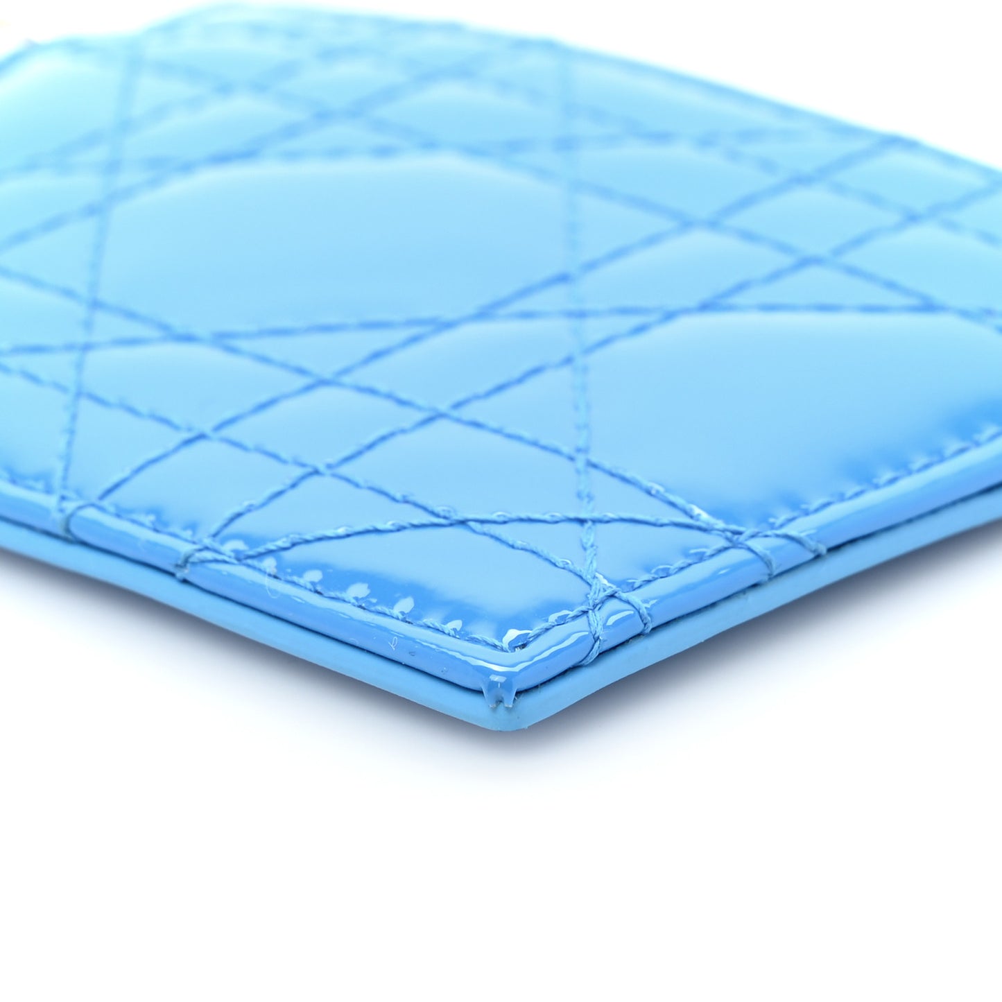 Patent Cannage Lady Dior Card Holder Blue