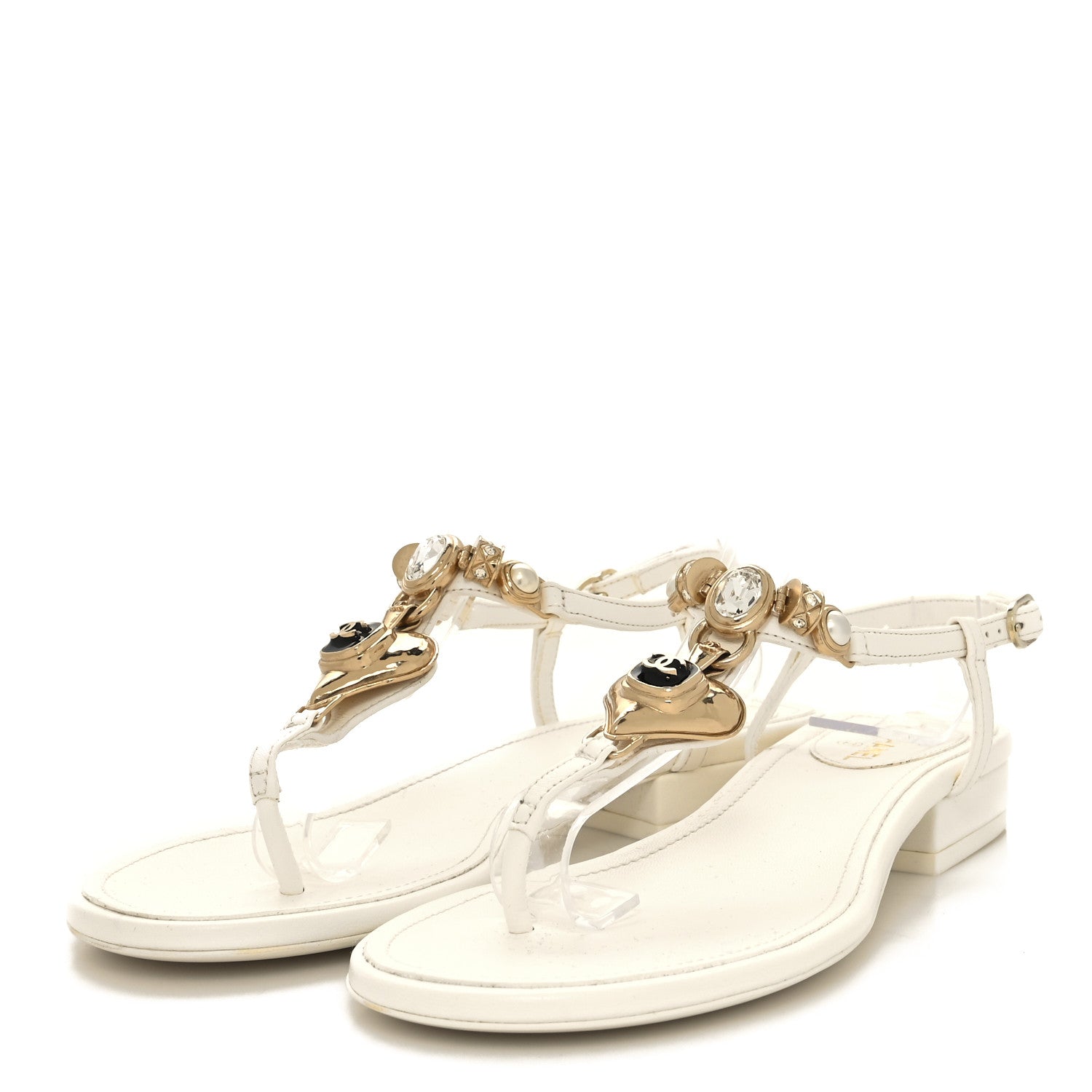 Chanel Lambskin Metal Heart Thong Sandals 36 White 3 of 8