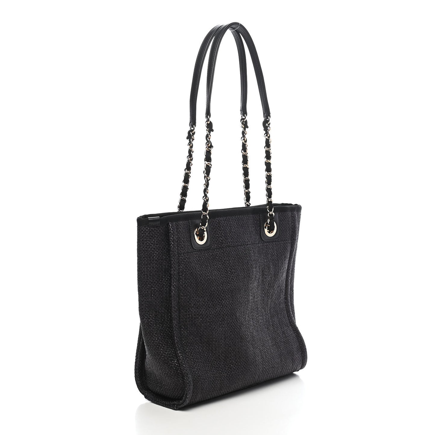 Woven Straw Raffia Mini Deauville Tote Black