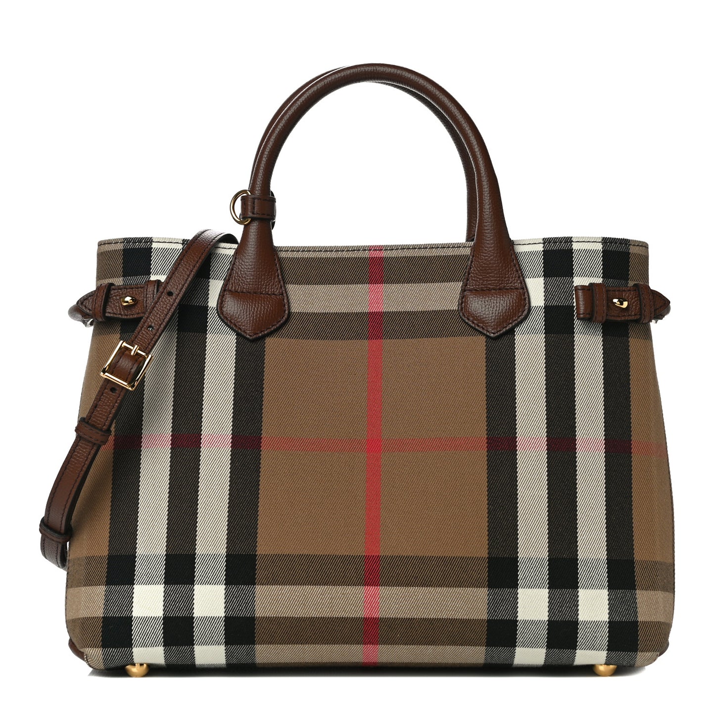 House Check Grainy Calfskin Medium Banner Tote Brown