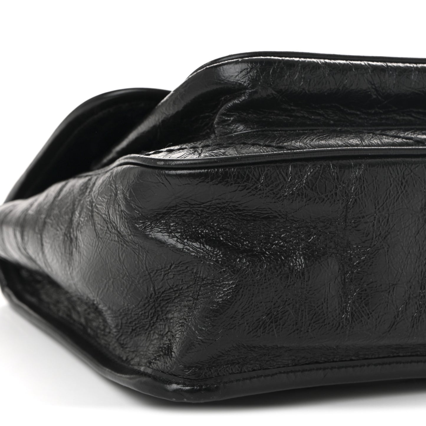 Crinkled Calfskin Matelasse Monogram Medium Niki Chain Satchel Black