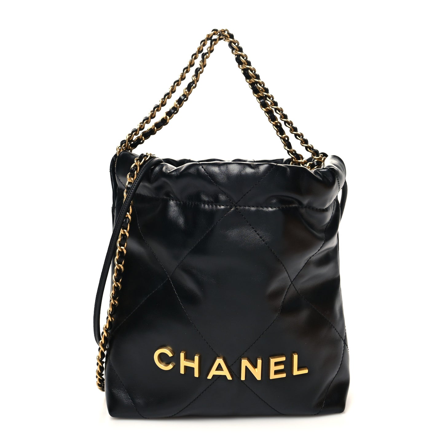 Shiny Calfskin Quilted Mini Chanel 22 Black