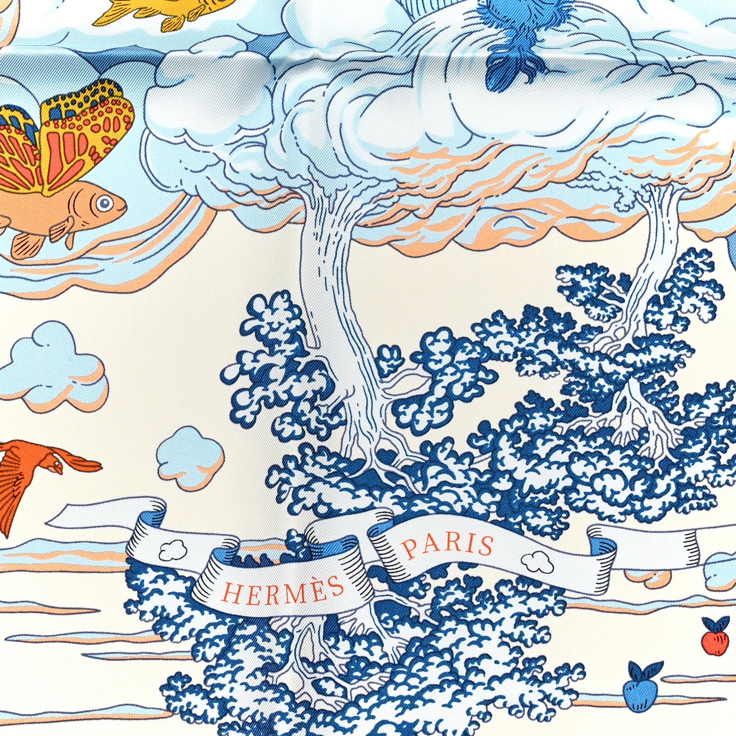 Hermes Silk Sur Mon Nuage Scarf 90 Creme Bleu Clair 2 of 6
