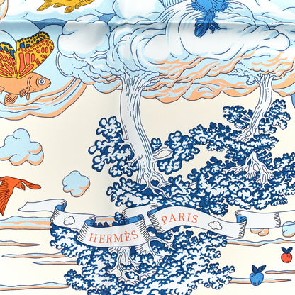Hermes Silk Sur Mon Nuage Scarf 90 Creme Bleu Clair 2 of 6